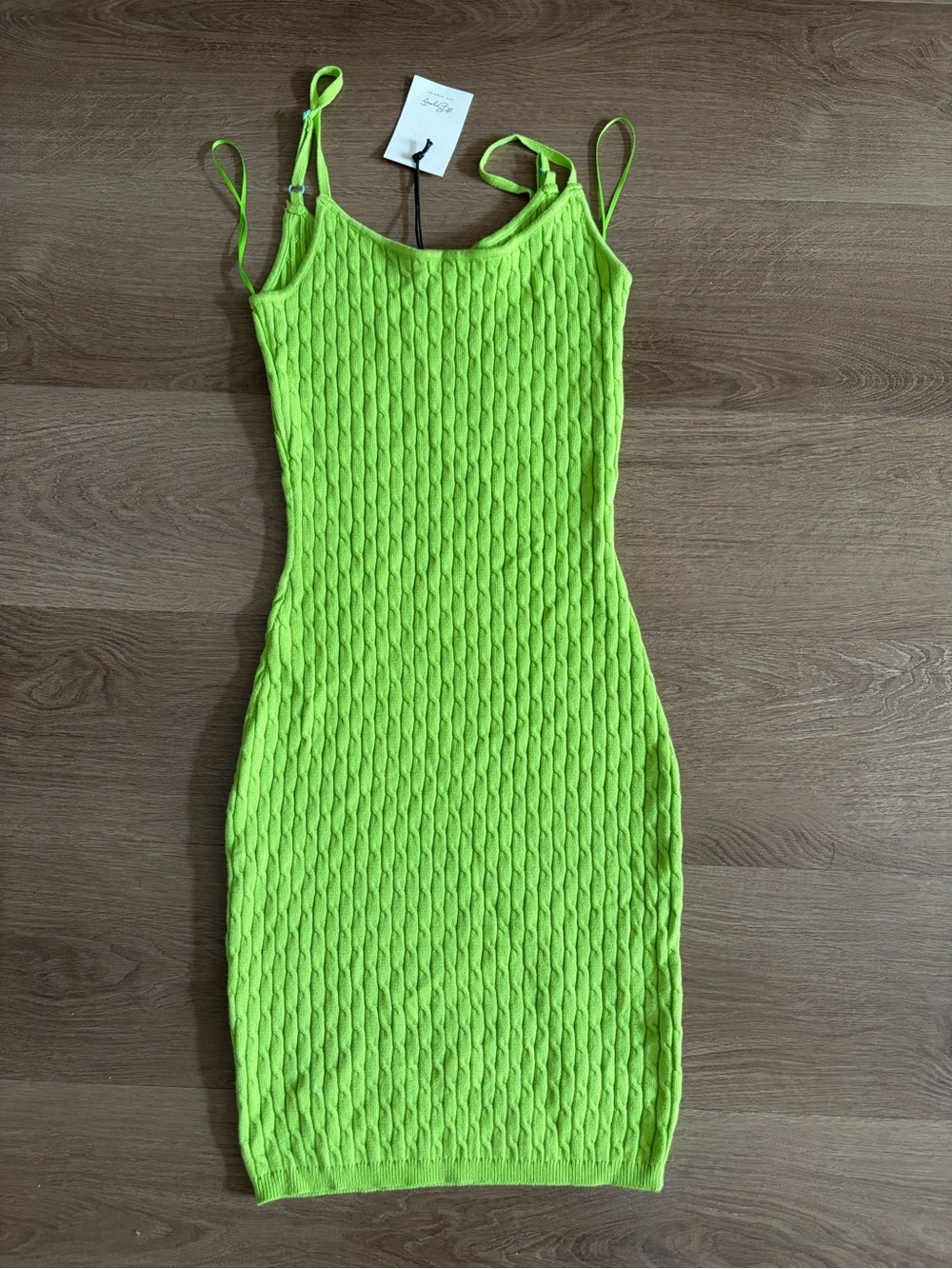 Neon Green Textured Knit Slip Dress - Unbranded